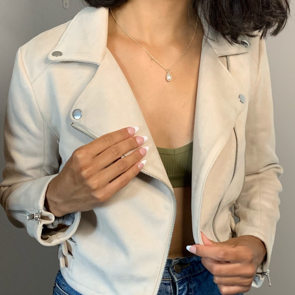 Forever 21 Faux Suede Cream Cropped Jacket